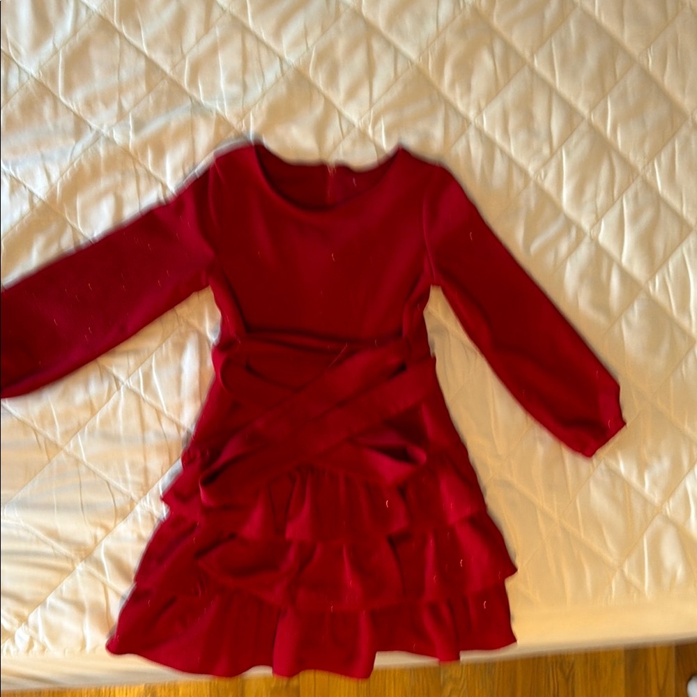 Girls' Red Long-Sleeve Ruffle Dress